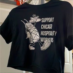 Crop black crop top “support the chicago service industry”